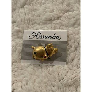 Vintage Alexandra Gold Toned Pig Pin Brooch NOS
